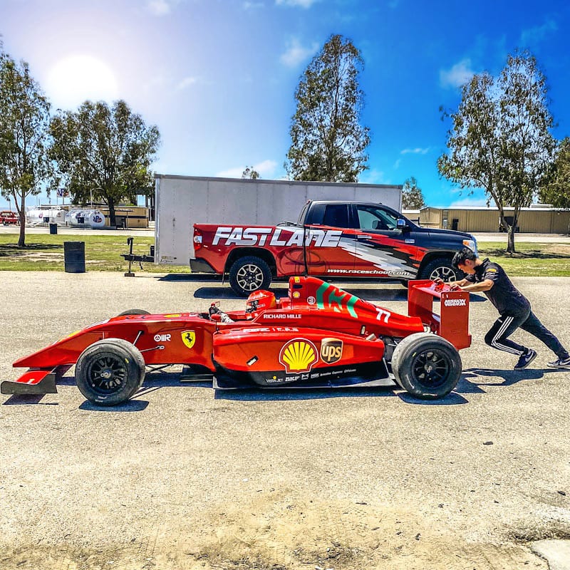 The FastLane Ligier JS F4 open-wheel formula car at Buttonwillow Raceway Park.